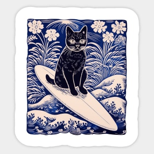 Midnight Surf Kitty Sticker